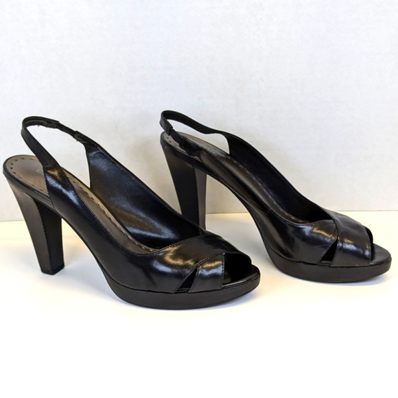 Gianni Bini Black Leather Chili Slingback Peep-toe Heels in Box size 9W - Picture 2 of 11